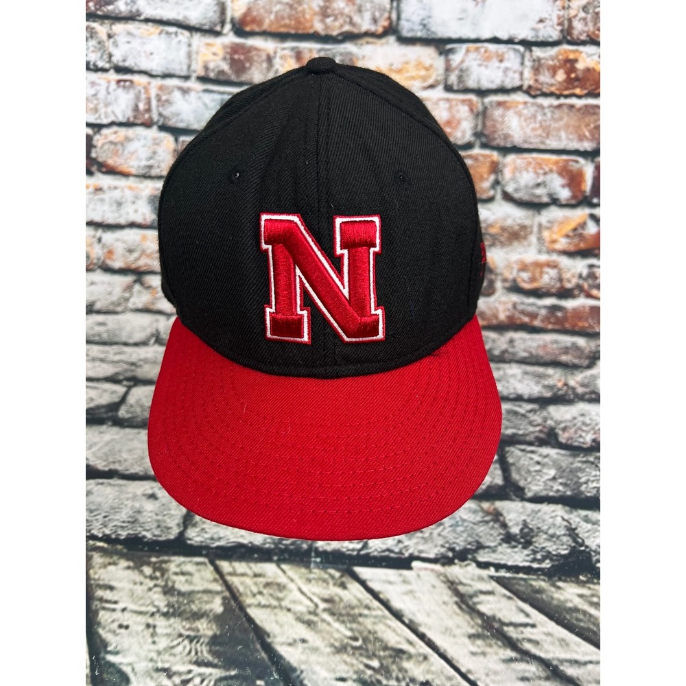 Nebraska Huskers New Era 59FIFTY Fitted Hat Cap Black Red R.O.R. Size‎ 7 5/8